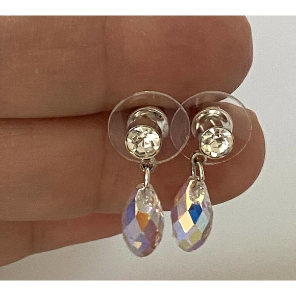 Earrings Dangles Faceted Crystals Clear AB 3/4” - Picture 2 of 9